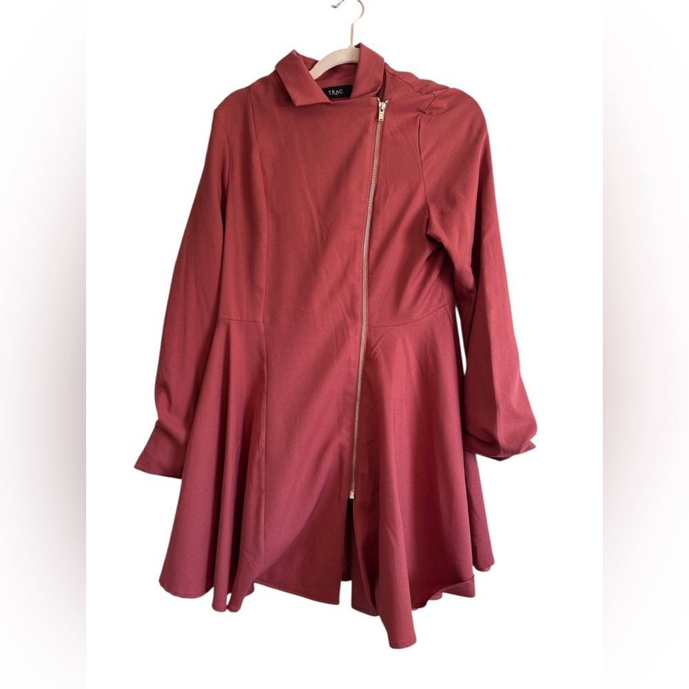 Trac Pink Large Mini Blazer Dress Zip Up Long Sleeve Dress